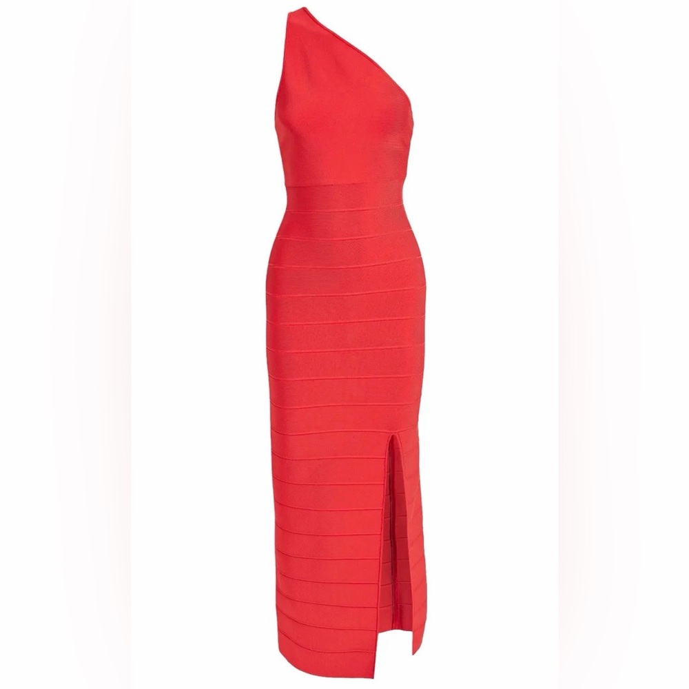 Herve Leger One Shoulder Red Bandage Dress